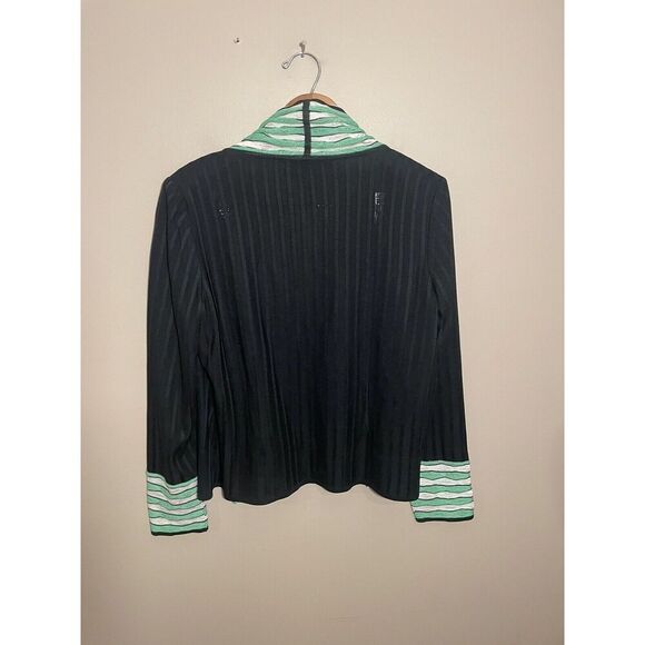 Ming Wang Career Jacket Cardigan Exquisite Black Green White Shawl Collar Med - Picture 3 of 5